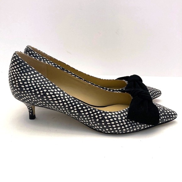 Talbots Sylvie Kitten Heel Bow Pumps Embossed Ocelot Black Leather Womens 8M NEW - Picture 2 of 9